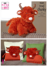 Load image into Gallery viewer, https://images.esellerpro.com/2278/I/148/534/king-cole-tinsel-chunky-knitting-pattern-highland-cow-toy-cushion-9089.jpg
