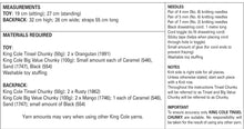 Load image into Gallery viewer, https://images.esellerpro.com/2278/I/142/461/king-cole-tinsel-chunky-knitting-pattern-orangutan-backpack-toy-9057-table.jpg