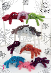 King Cole Tinsel Chunky Knitting Pattern - Spiders (9086)