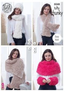 King Cole Tufty Chunky Knitting Pattern - Ladies Winter Accessories (5048)