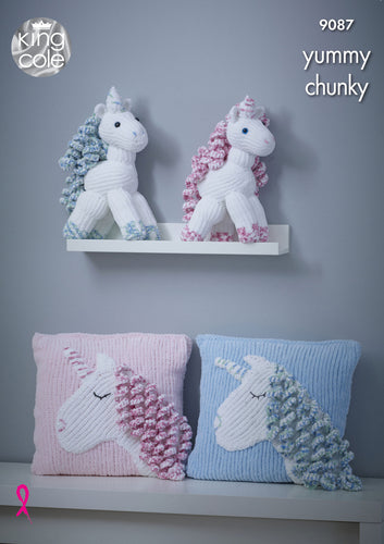 King Cole Yummy Knitting Pattern - Unicorn Cushion & Toy (9087)