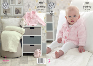 King Cole Yummy Knitting Pattern - Baby Jacket & Blanket (4820)