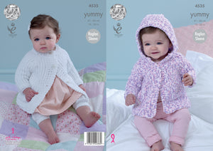 King Cole Yummy Knitting Pattern - Baby Raglan Sleeved Jackets (4535)