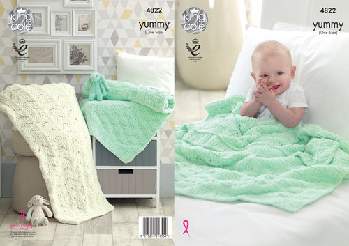 King Cole Yummy Knitting Pattern - Baby Blankets (4822)