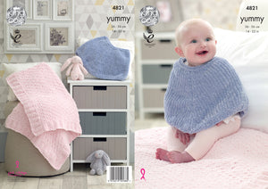 King Cole Yummy Knitting Pattern - Baby Poncho & Blanket (4821)