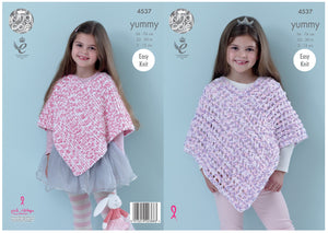 King Cole Yummy Knitting Pattern - Girls Ponchos (4537)
