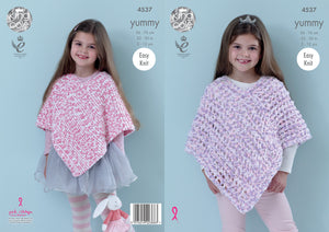King Cole Yummy Knitting Pattern - Girls Ponchos (4537)