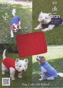 King Cole K9 Knitting Pattern Double Knitting & Aran Dog Coats & Blanket S-XXL