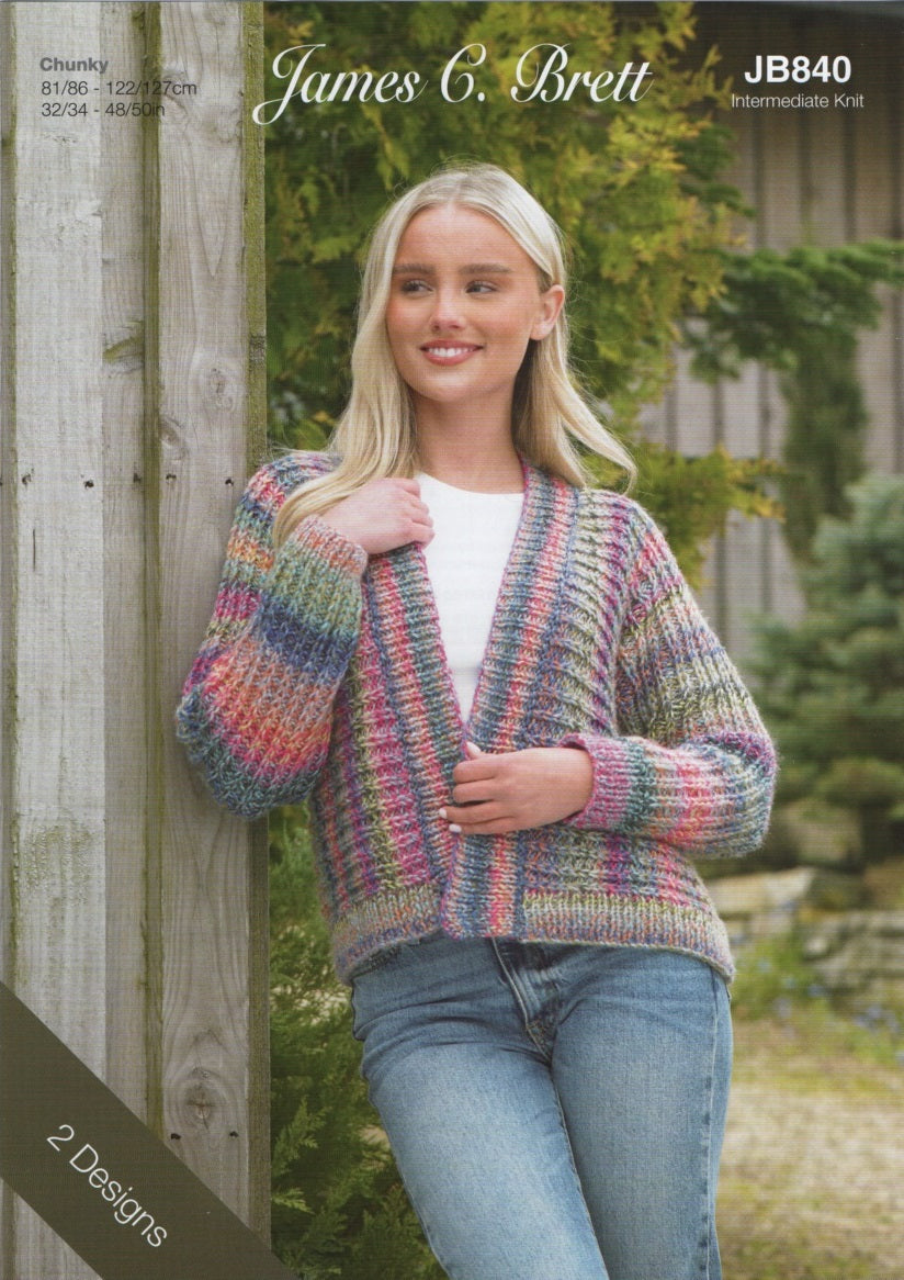 James Brett Chunky Knitting Pattern - Ladies Cardigans (JB840)