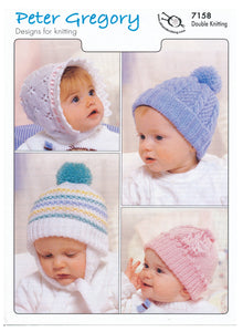 Peter Gregory Double Knitting Pattern - 7158 Baby Hats