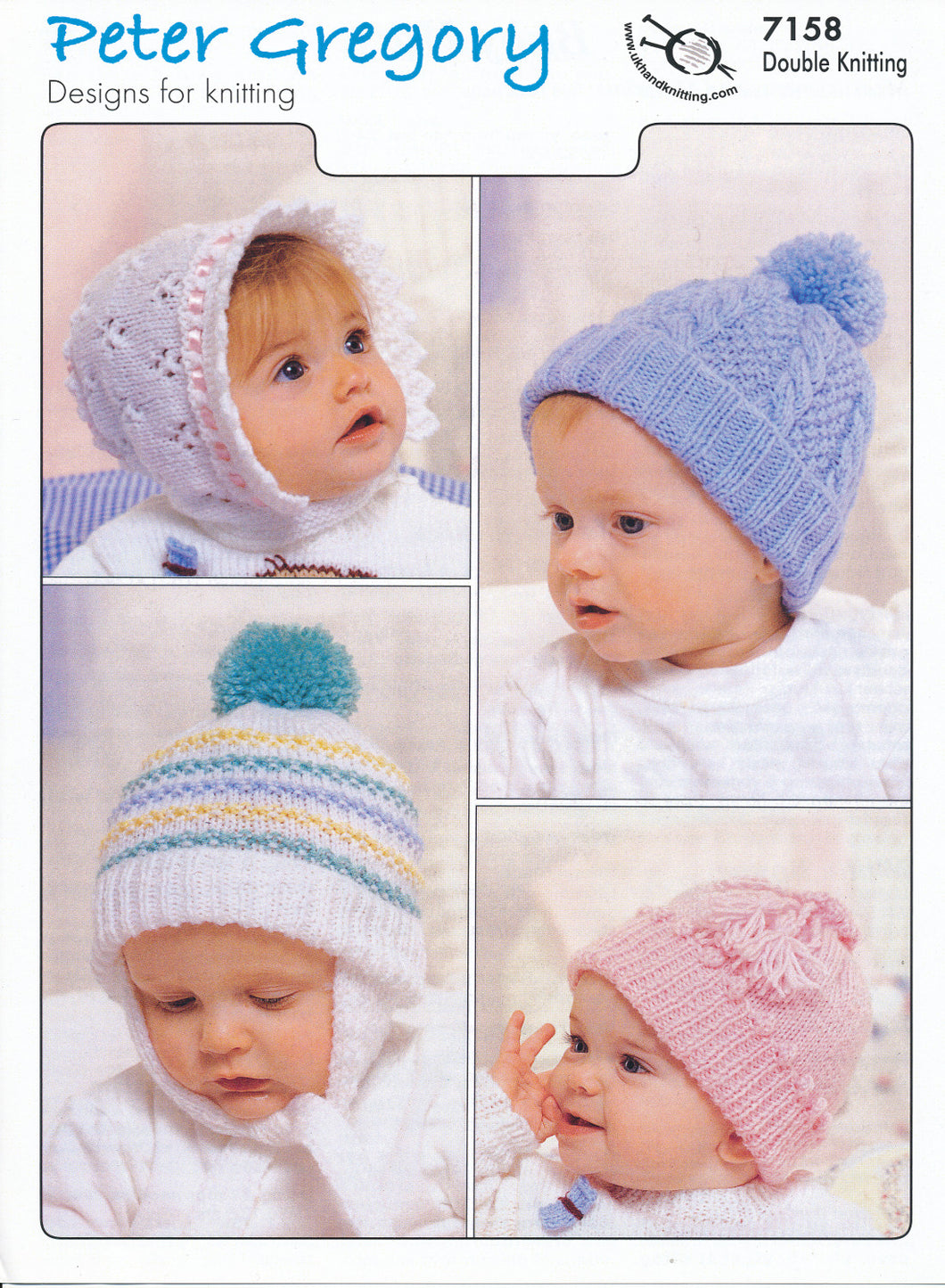Peter Gregory Double Knitting Pattern - 7158 Baby Hats