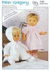 Peter Gregory Double Knitting Pattern 7139 - Doll's & Premature Babies Outfits