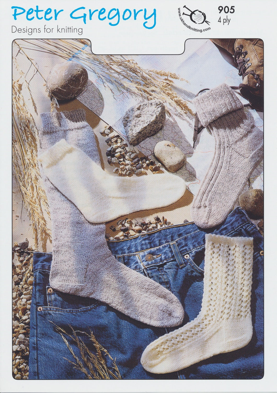 Peter Gregory 4 Ply Knitting Pattern  Plain Long & Short, Ribbed & Lace Socks