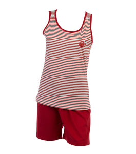 Ladies Striped Cupcake Detail Shortie Pyjamas Small (Red)