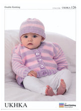 Load image into Gallery viewer, UKHKA 126 Double Knitting Pattern - Striped Cardigan &amp; Hat