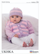 Load image into Gallery viewer, UKHKA 126 Double Knitting Pattern - Striped Cardigan &amp; Hat