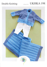 Load image into Gallery viewer, UKHKA 198 Double Knitting Pattern - Baby Cardigan &amp; Blanket