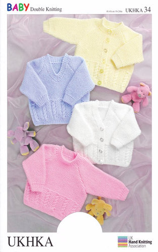 Double Knitting Pattern - UKHKA 34 Baby Cardigans & Sweaters